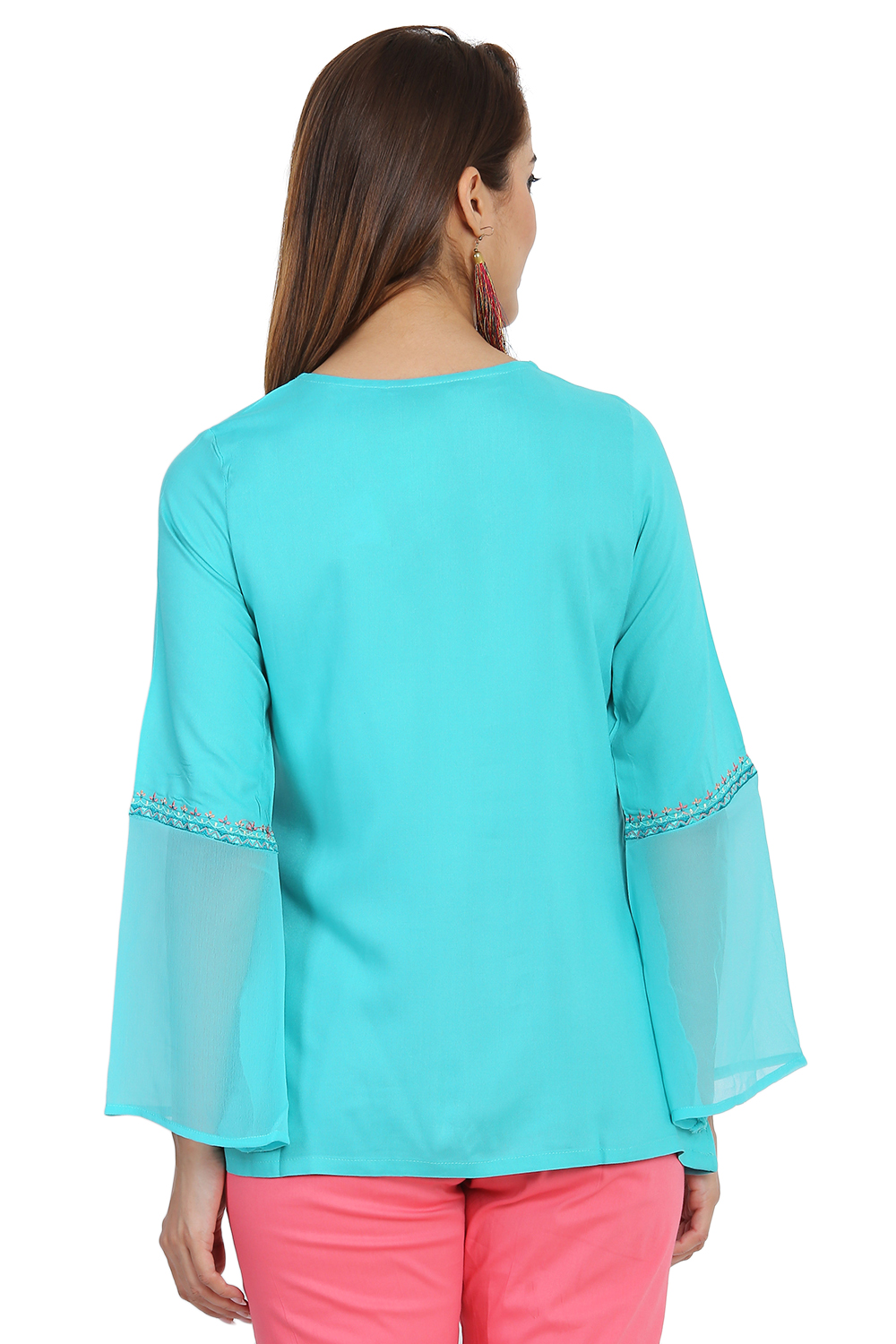 Blue Flared Viscose Indie Top image number 5