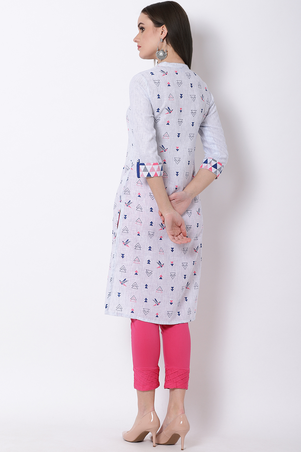 Blue Poly Cotton Straight Kurta image number 5