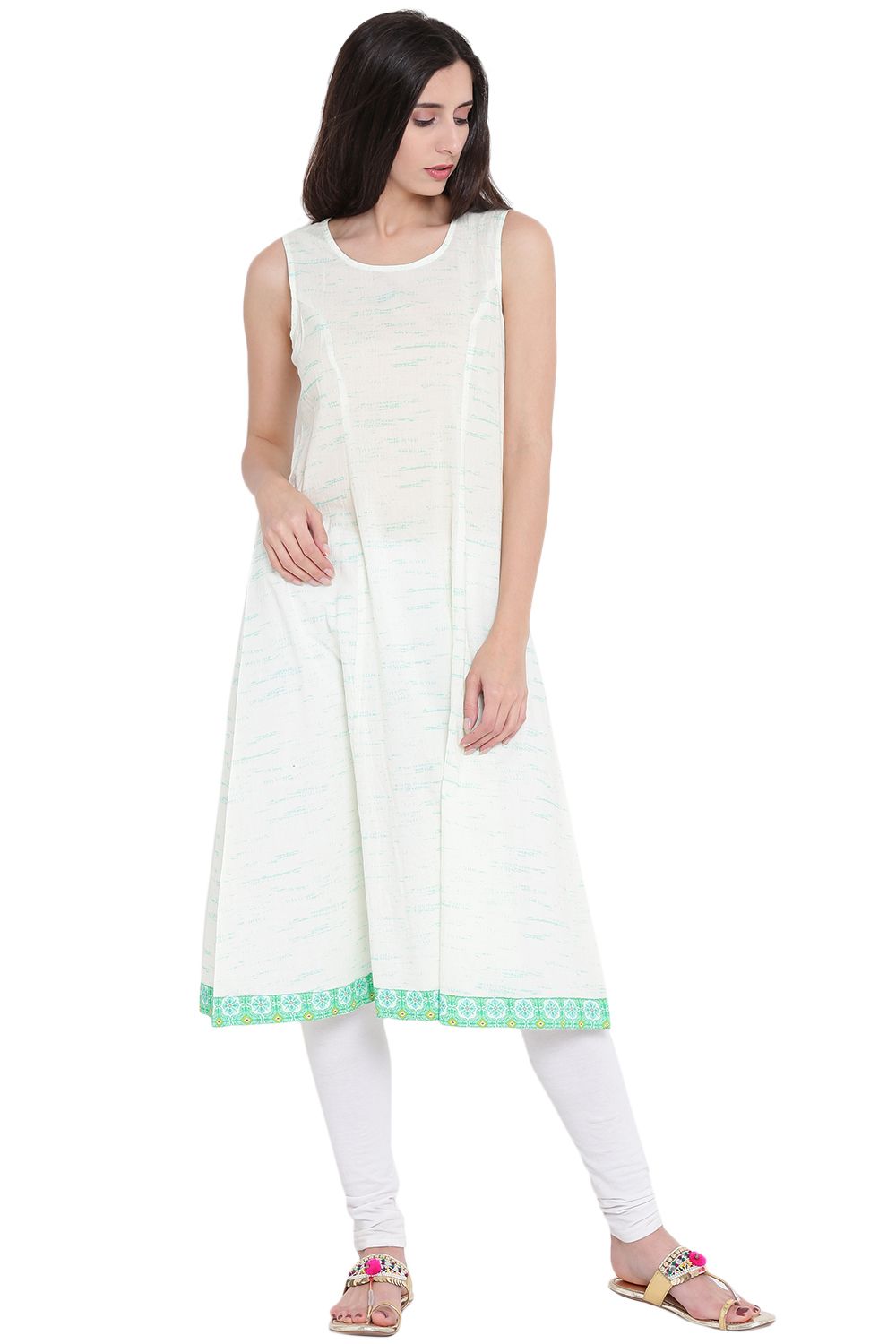 Green Cotton A-Line Kurta image number 5
