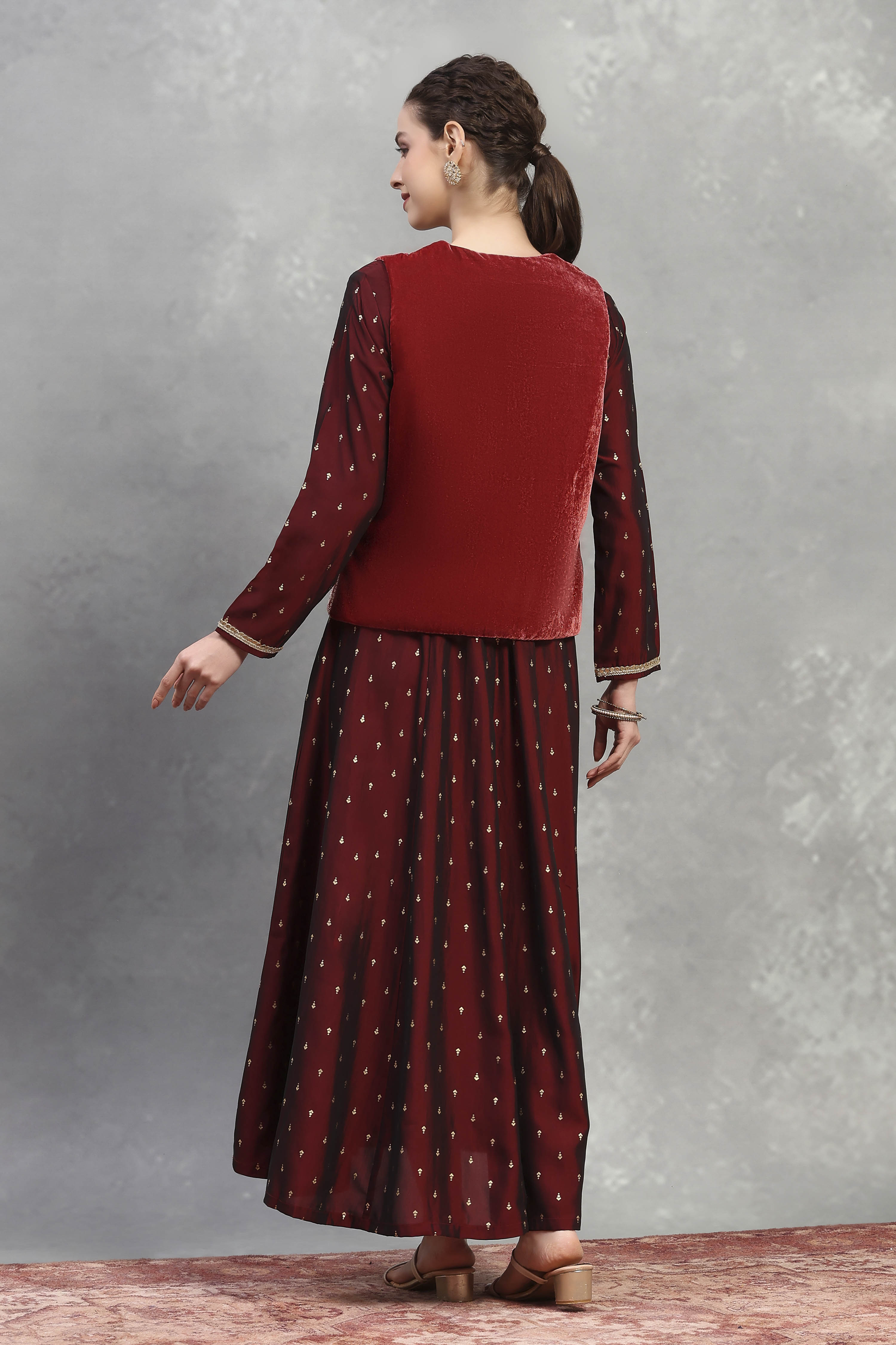 Blue Polyester Blend Printed Kalidar Dress image number 3