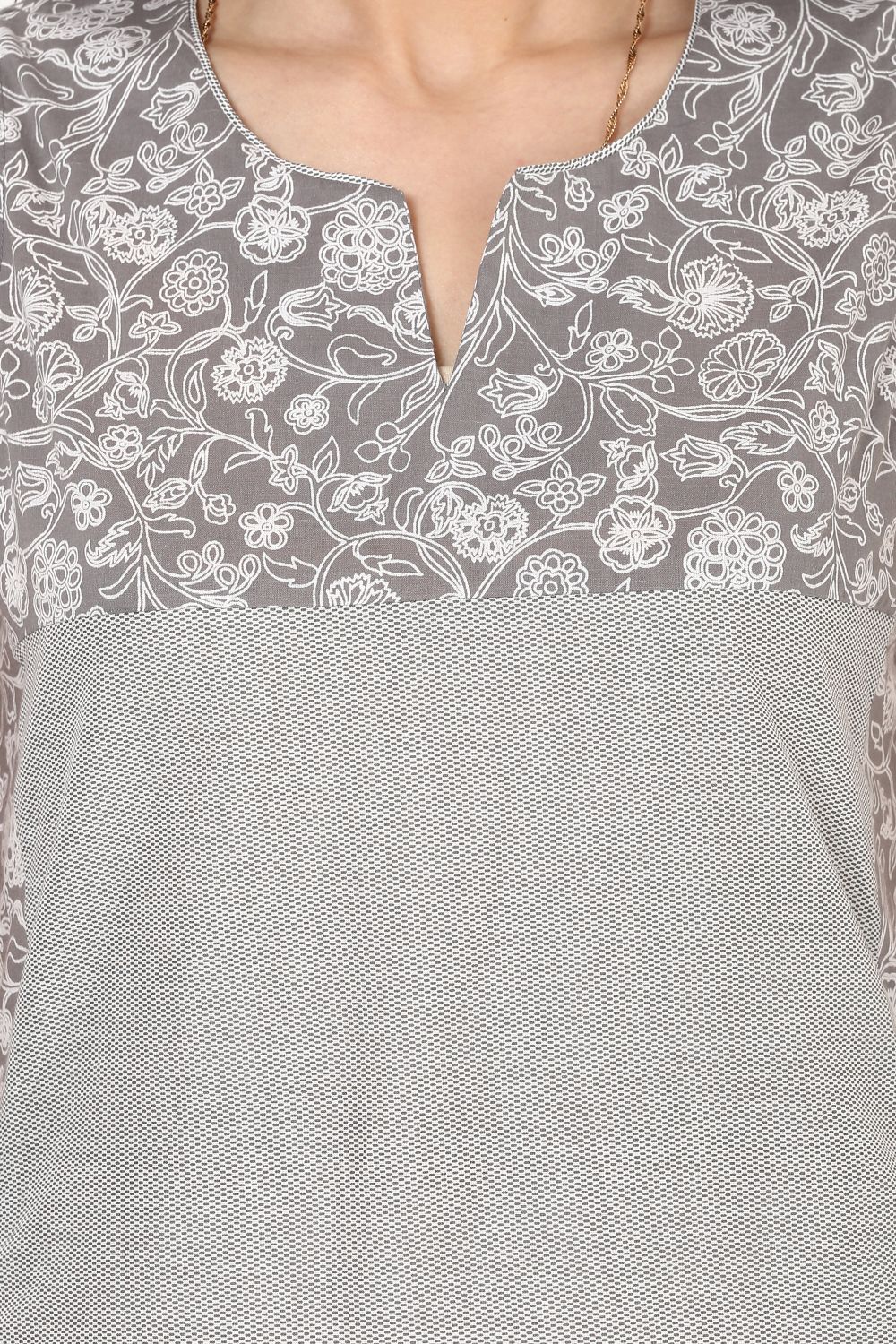 Grey Straight Cotton Kurta image number 1
