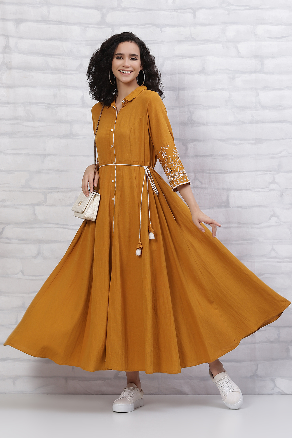 Mustard LIVA Anarkali Dress image number 5