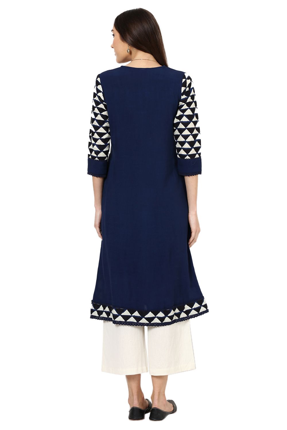 Indigo A-Line Viscose Rayon Kurta image number 3