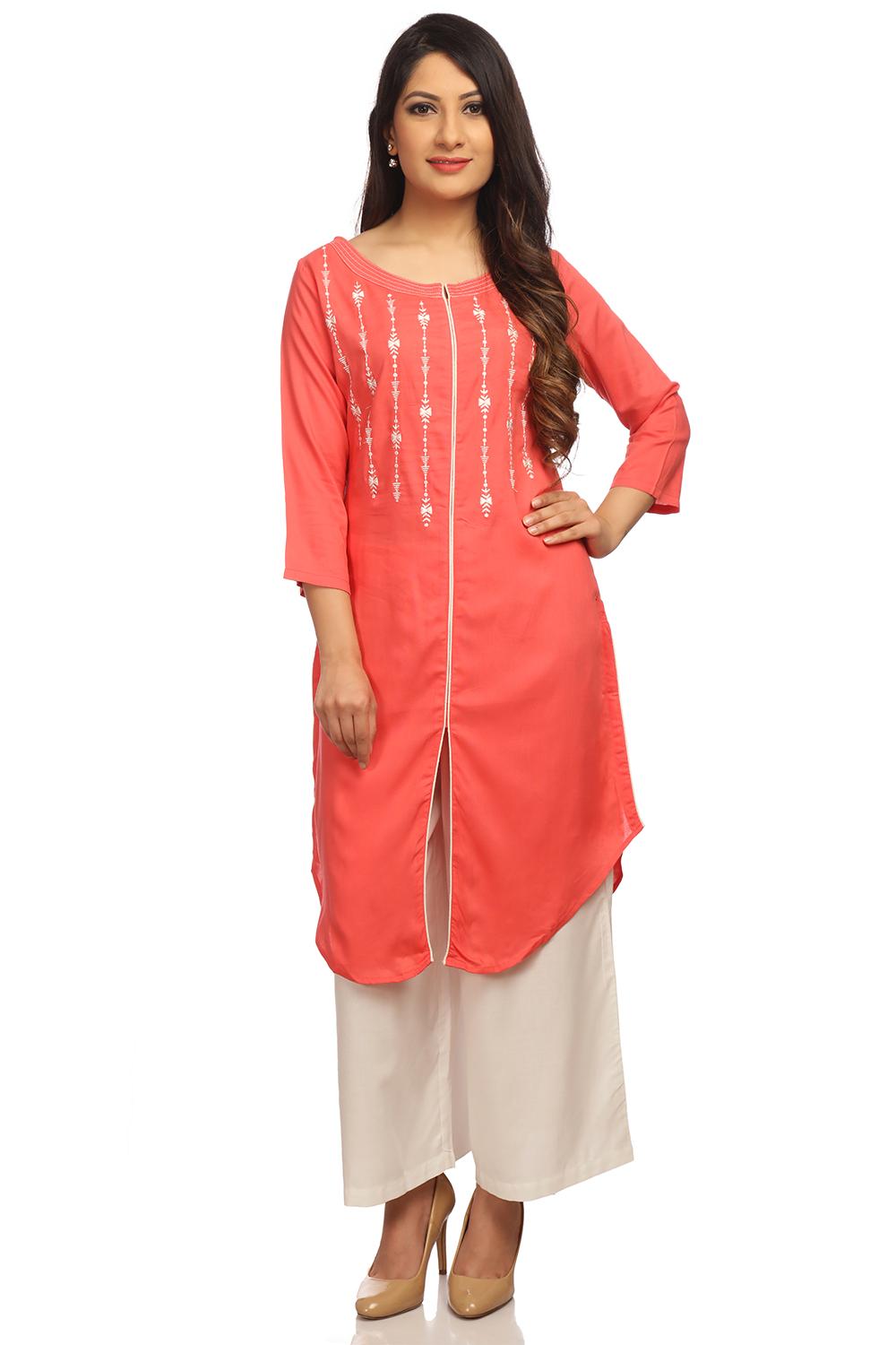 Light Pink Straight Viscose Rayon Kurta image number 0