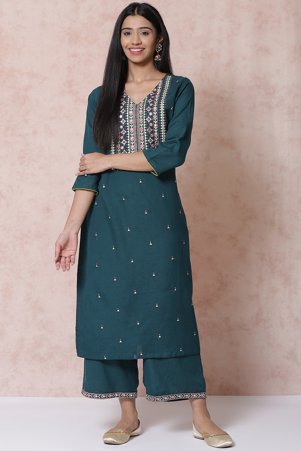 Bottle Green LIVA Straight Kurta image number 0