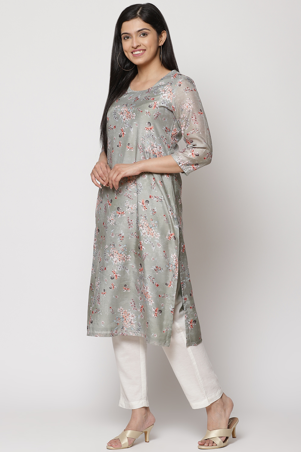 Olive Green Art Silk Straight Kurta image number 3