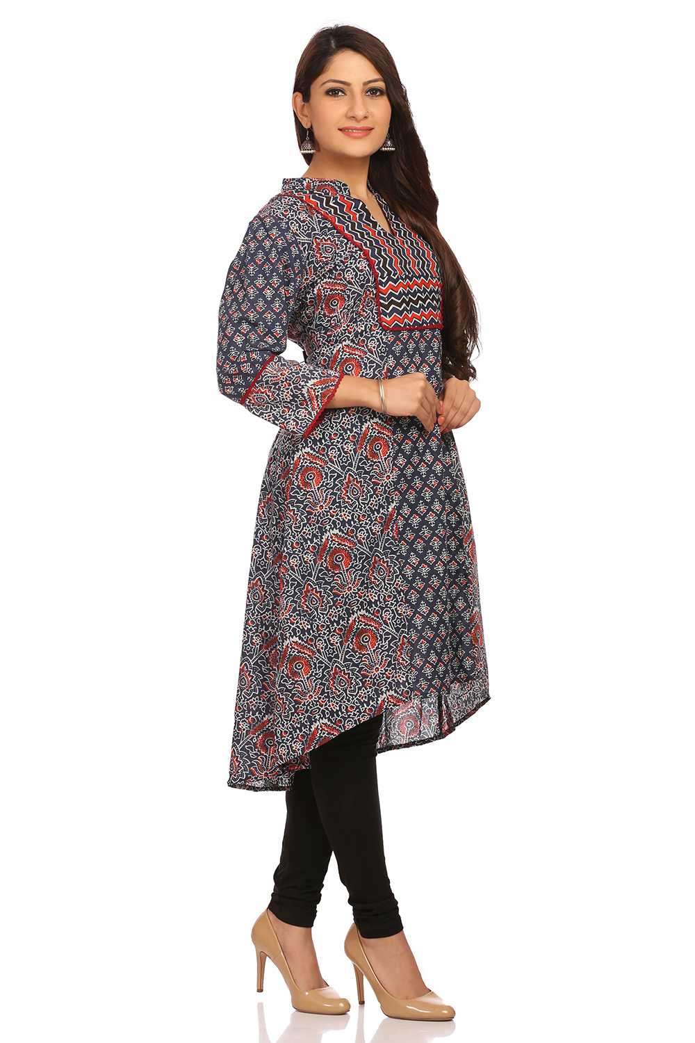 Blue Asymmetric Cotton Kurta image number 1