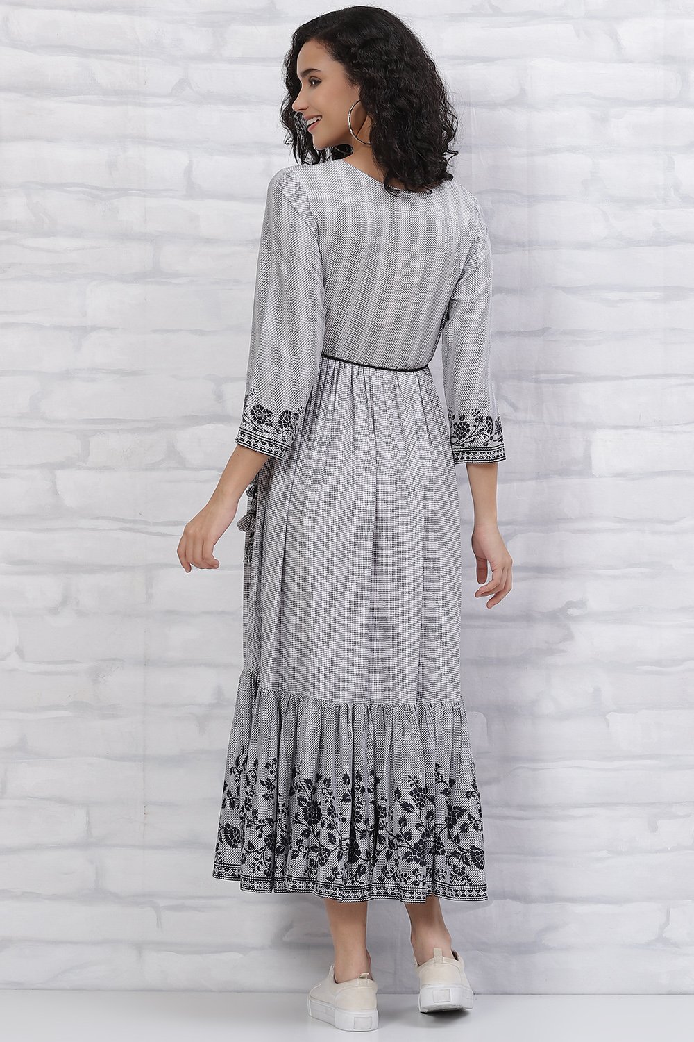 Grey LIVA Tiered Kurta Dress image number 4