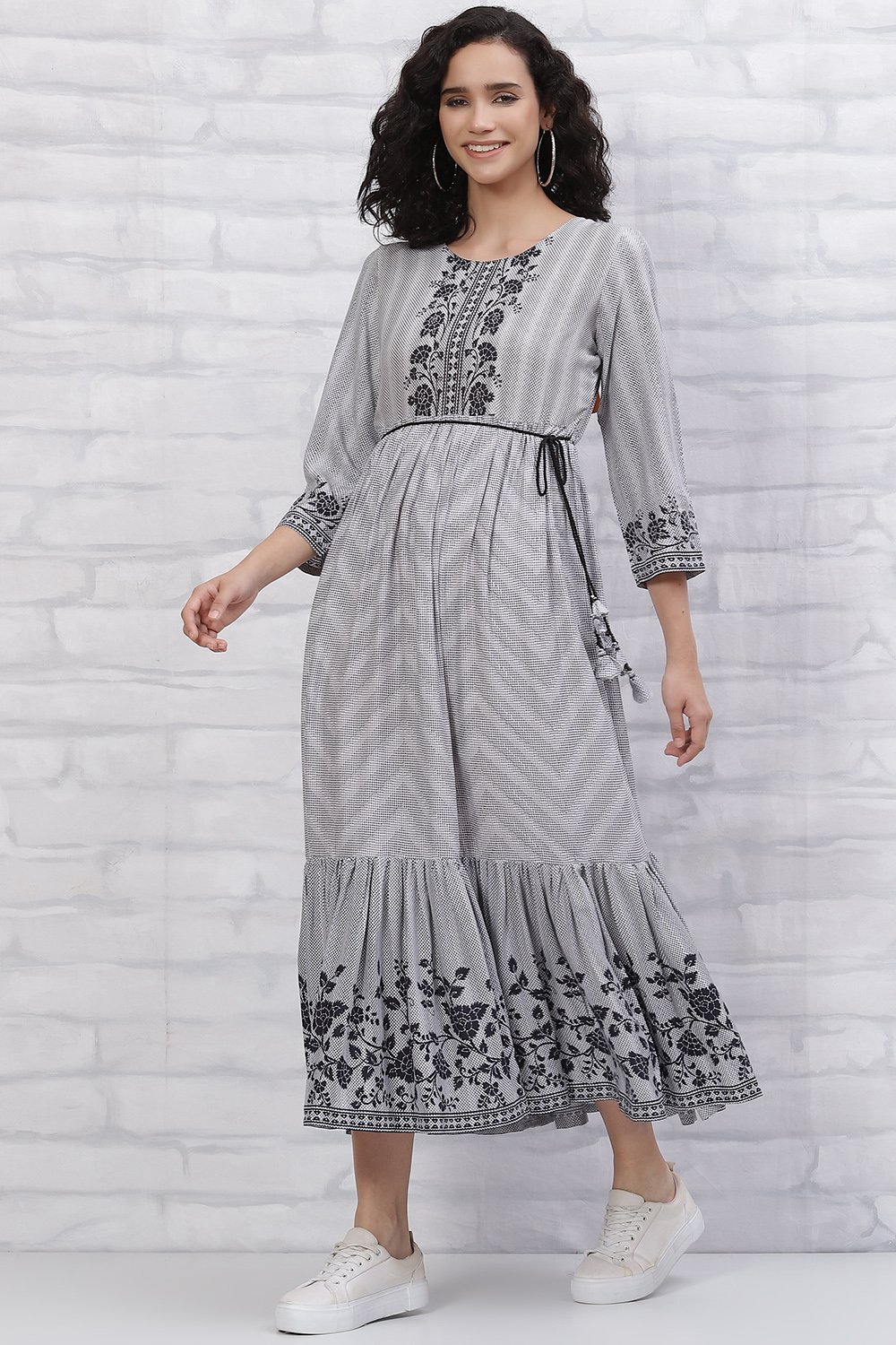 Grey LIVA Tiered Kurta Dress image number 2