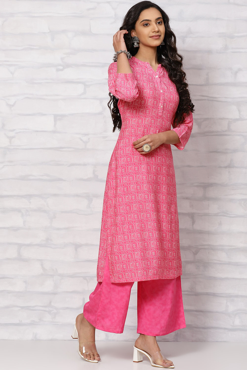 Pink Viscose Kurta Set image number 5