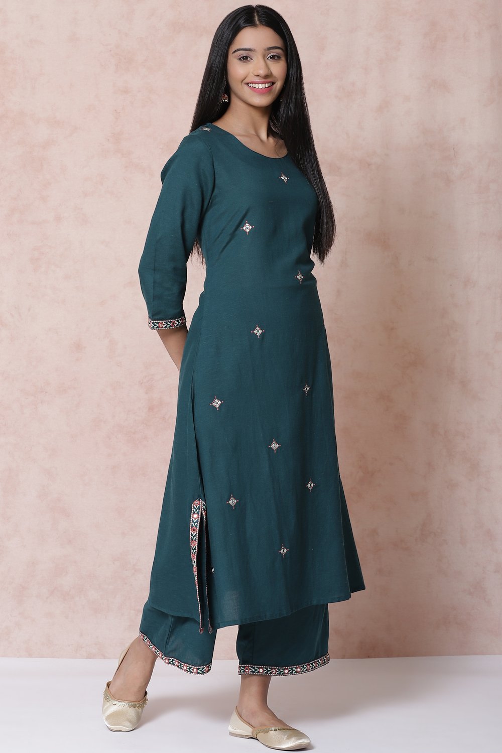 Bottle Green LIVA A Line Kurta image number 2