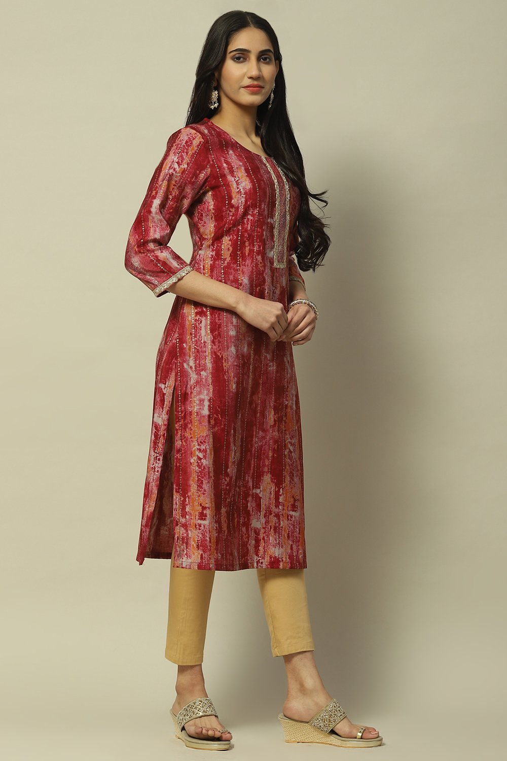 Maroon Viscose Blend Staight Kurta image number 4