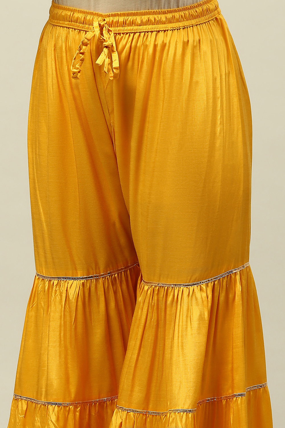 Mustard Yellow Viscose Blend Straight Yarn Dyed Kurta Sharara Suit Set image number 2