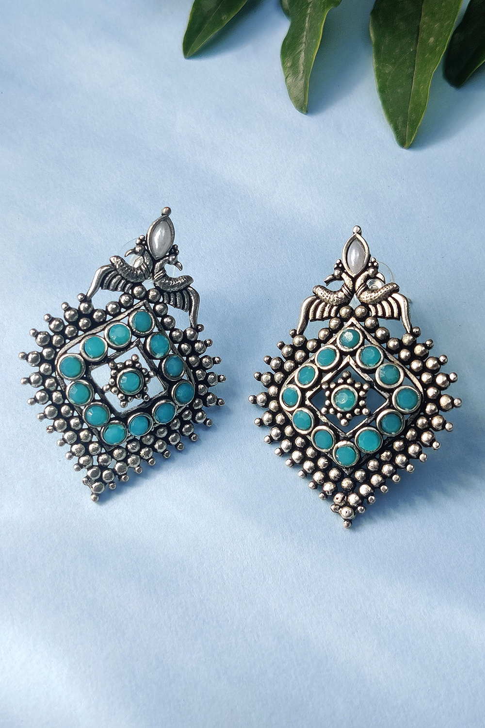 Light Blue Metal Brass Earrings image number 0
