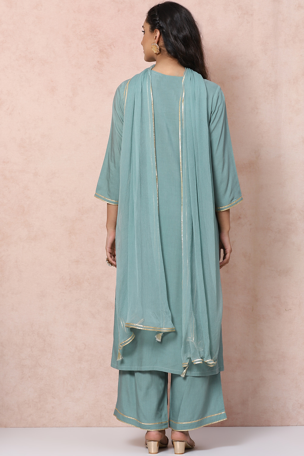 Green Viscose Rayon Straight Suit Set image number 4