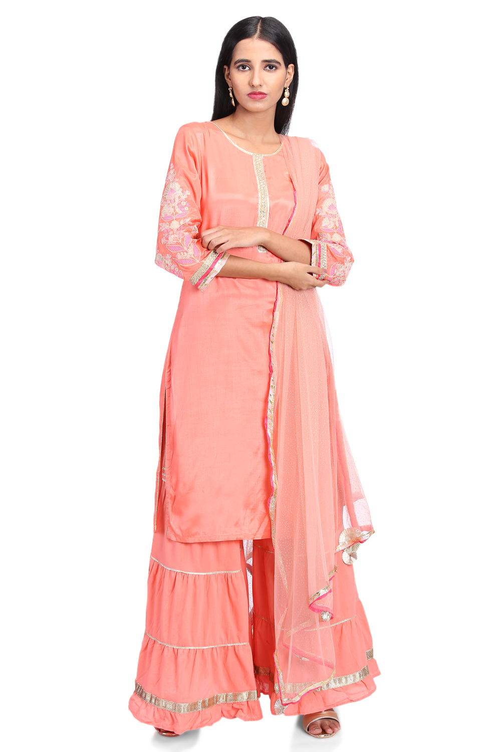 Peach Straight Viscose Suit Set image number 0