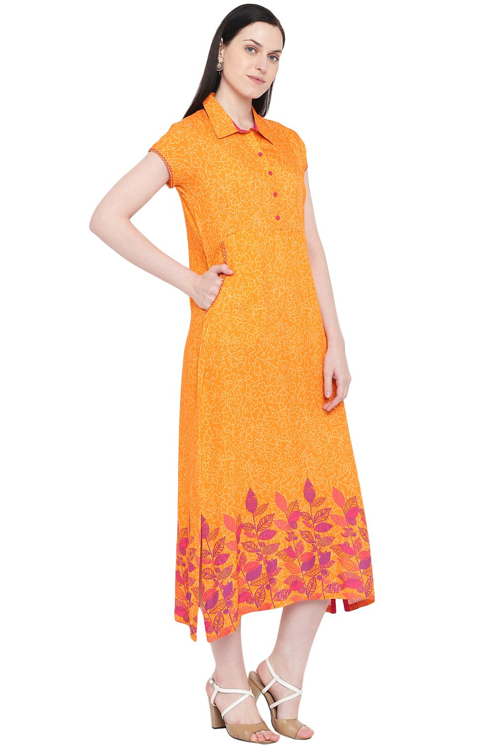 Orange Viscose Straight Kurta image number 3