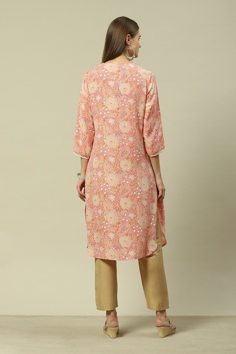Mint Green Viscose Straight Printed Kurta image number 3