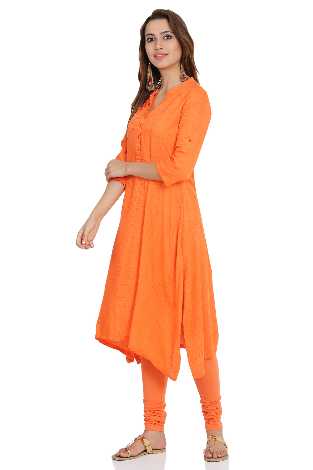 Coral Asymmetric Viscose Kurta image number 0