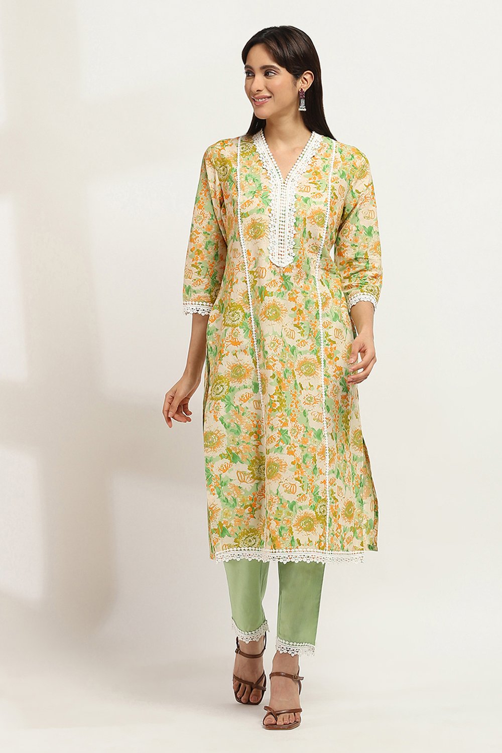 Green Cotton Straight SET image number 6