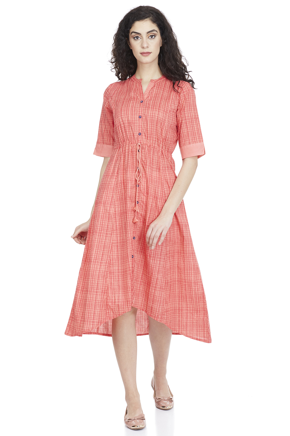 Orange A Line Cotton Dress image number 0