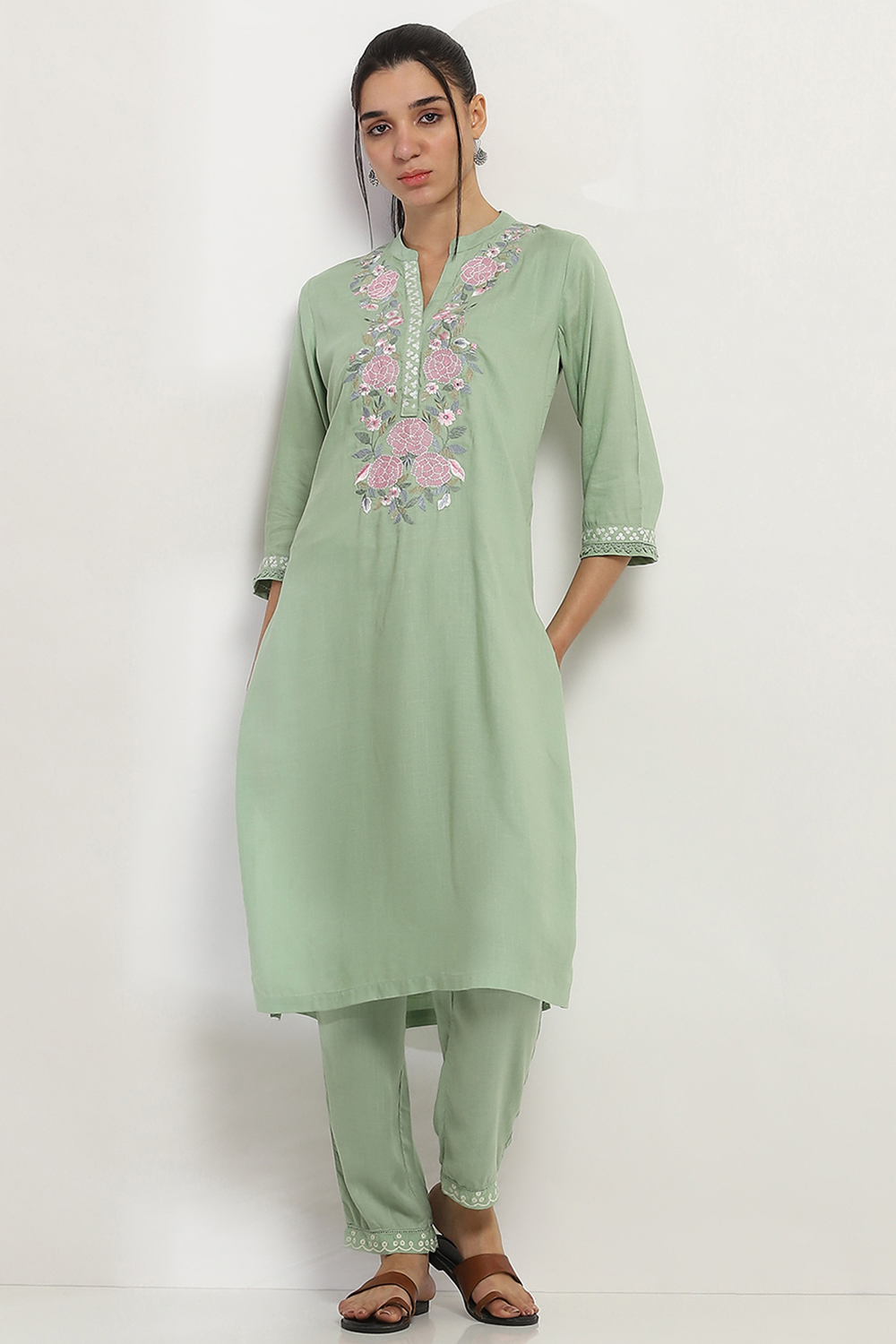 Sage Green Viscose Rayon Pants image number 0