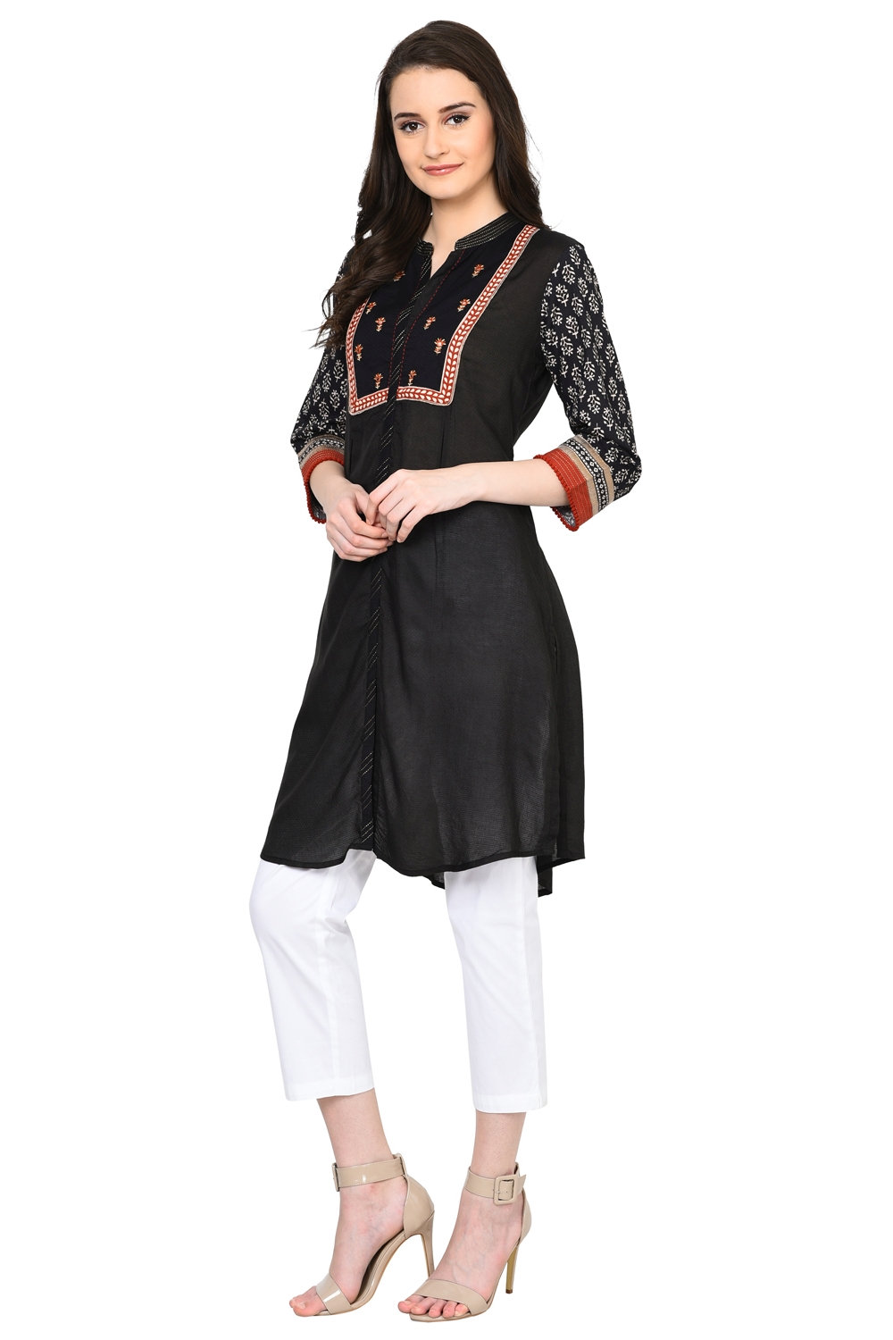 Rangriti Black Straight Cotton Indie Top image number 2