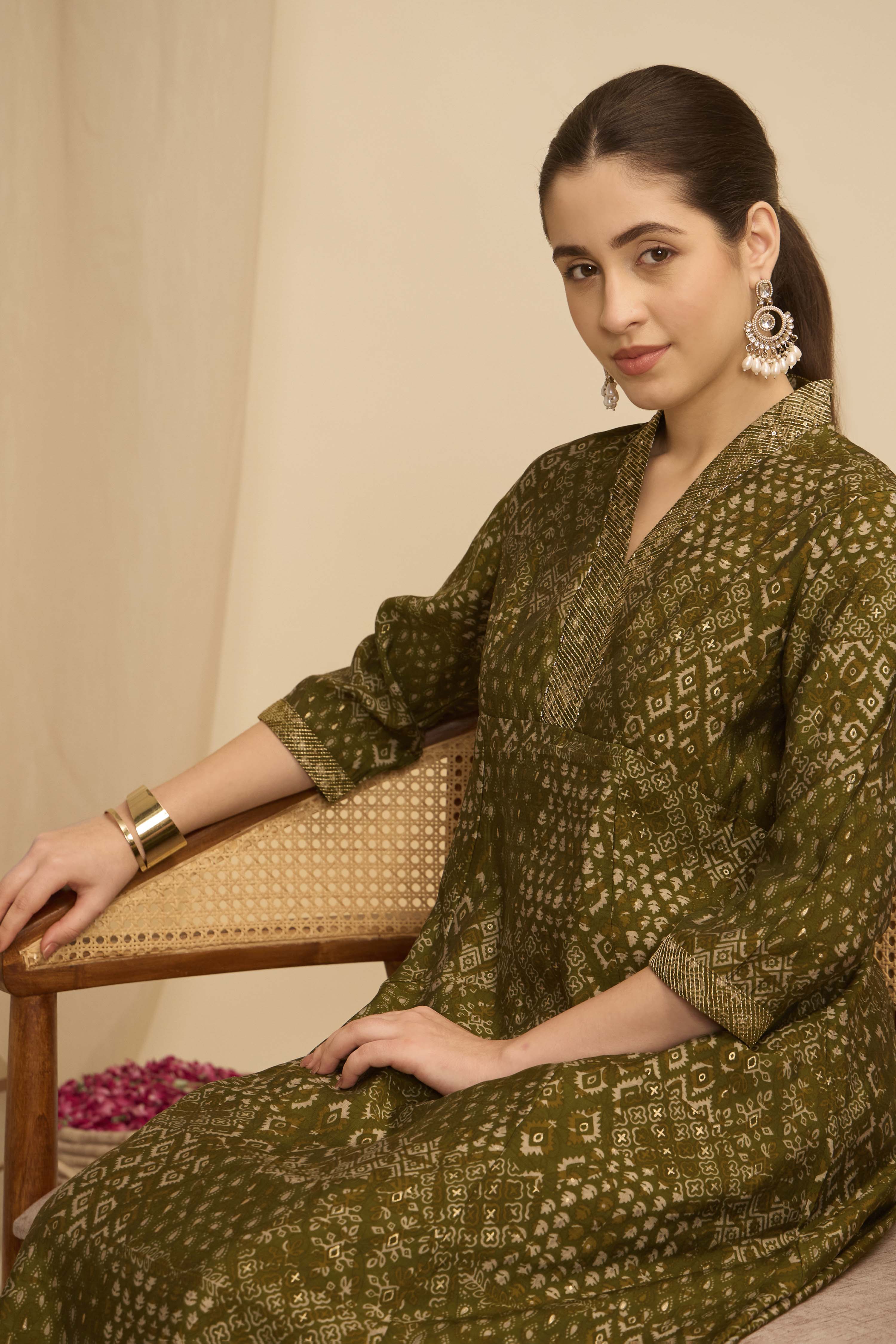 Green Viscose Blend A-Line Printed Kurta image number 1