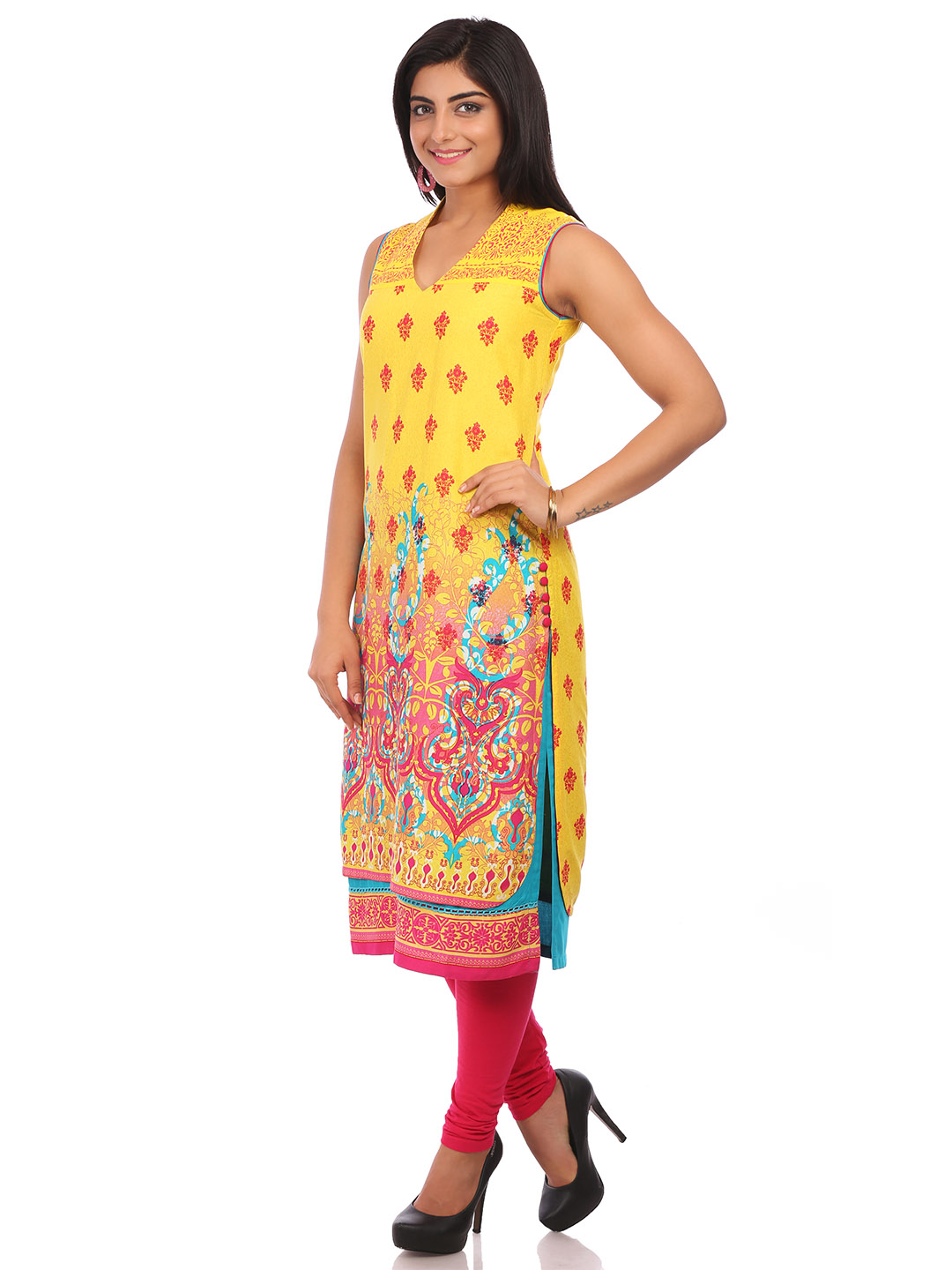 Yellow Cotton Straight Kurta image number 1