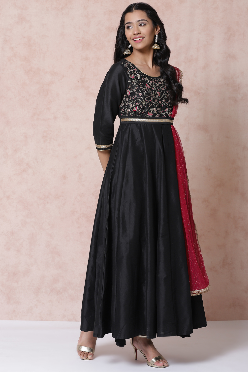 Black Art Silk Kalidar Suit Set image number 4
