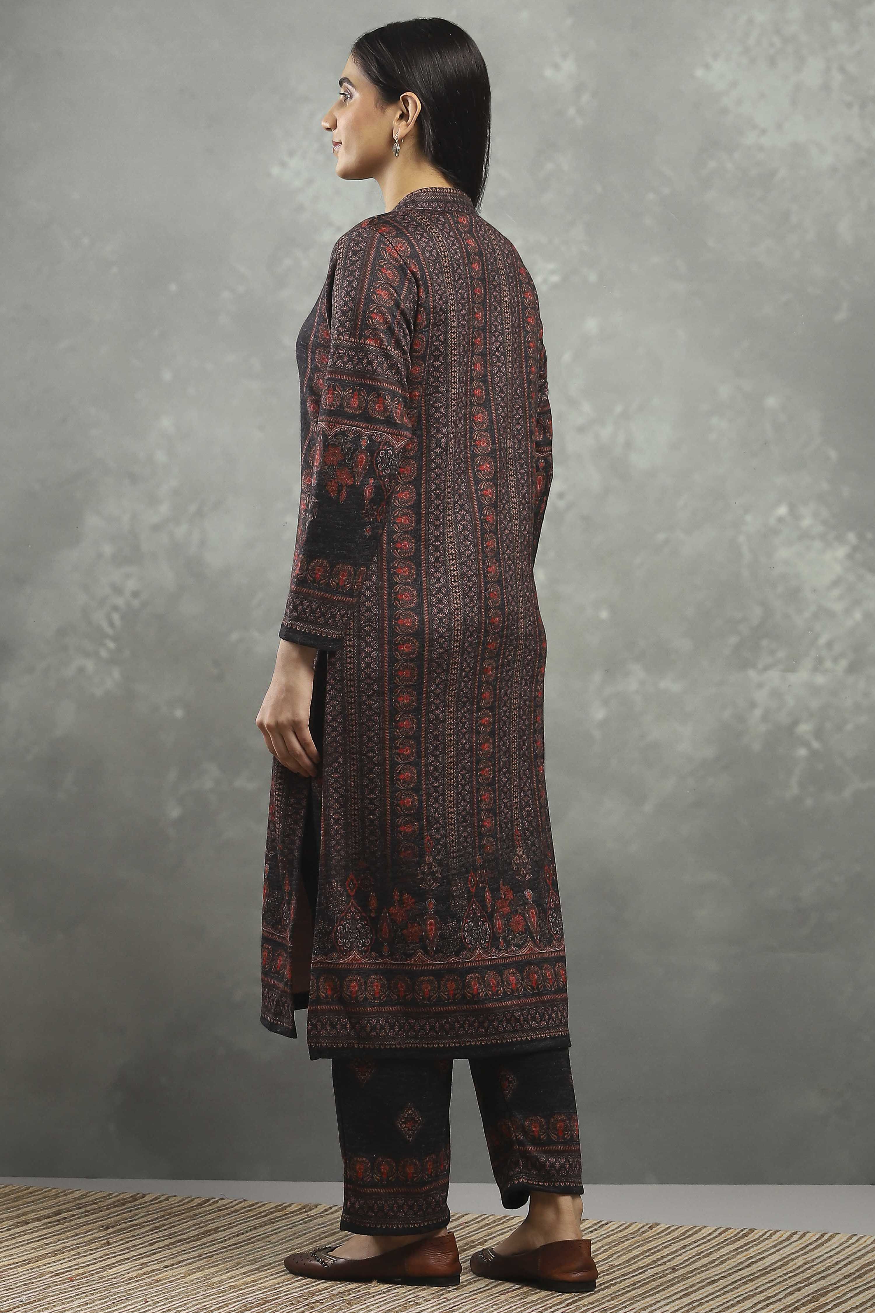 Black Polyester Printed Straight Suit Set image number 4