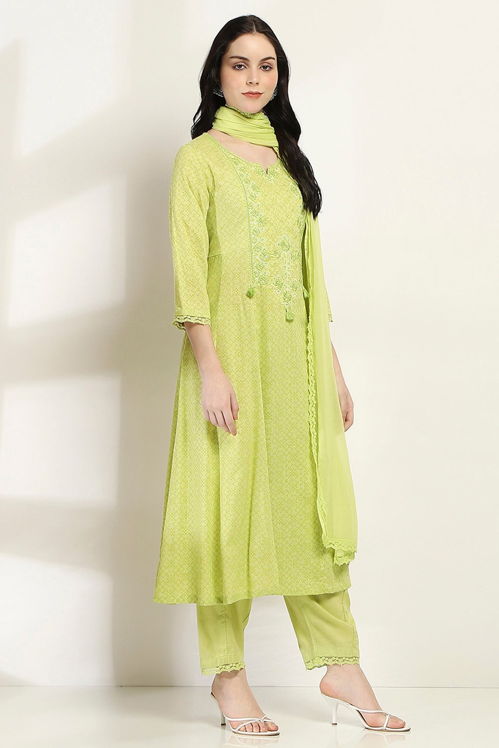 Lime Green Viscose Rayon Flared Set image number 5