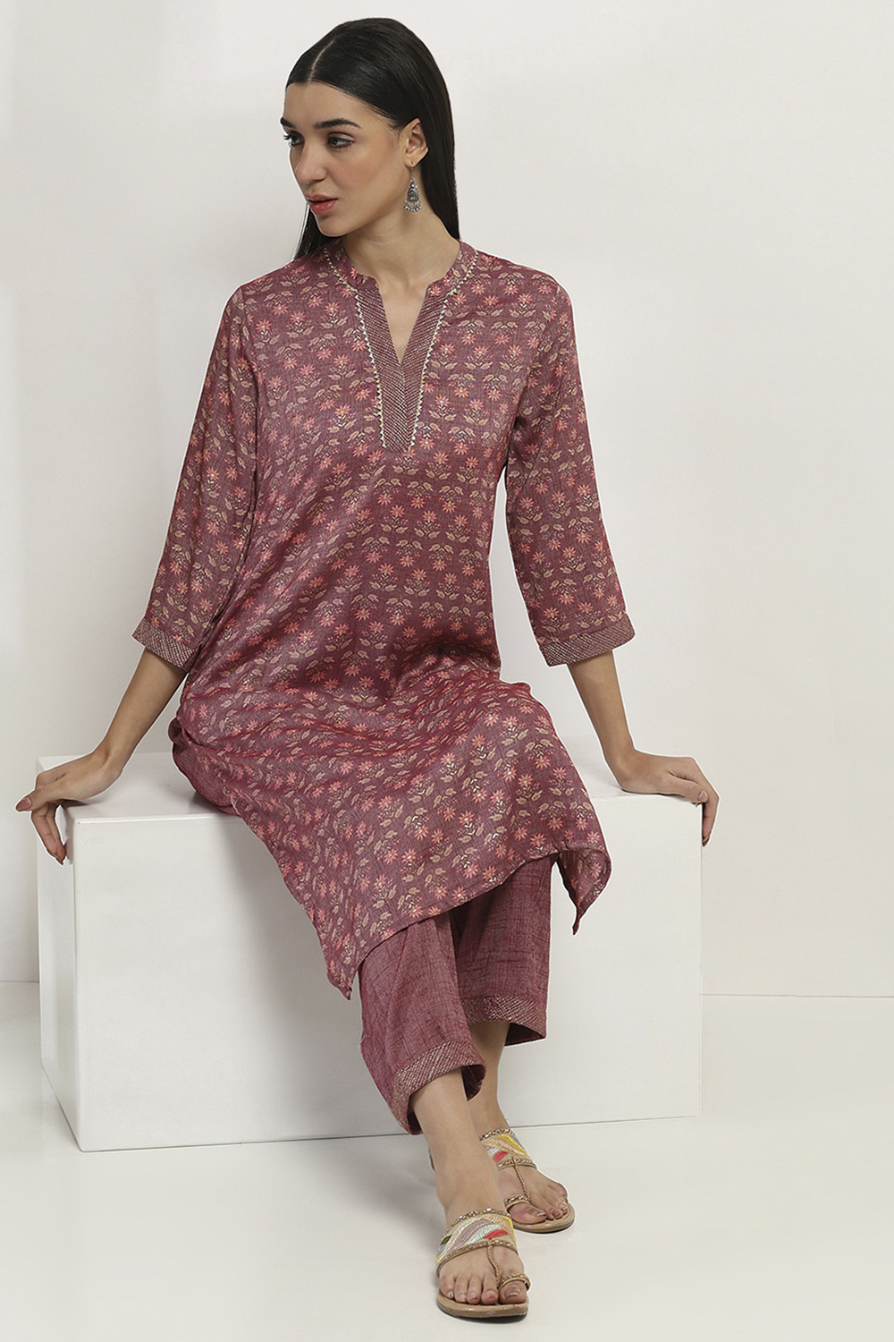 Maroon Viscose Straight SET image number 0