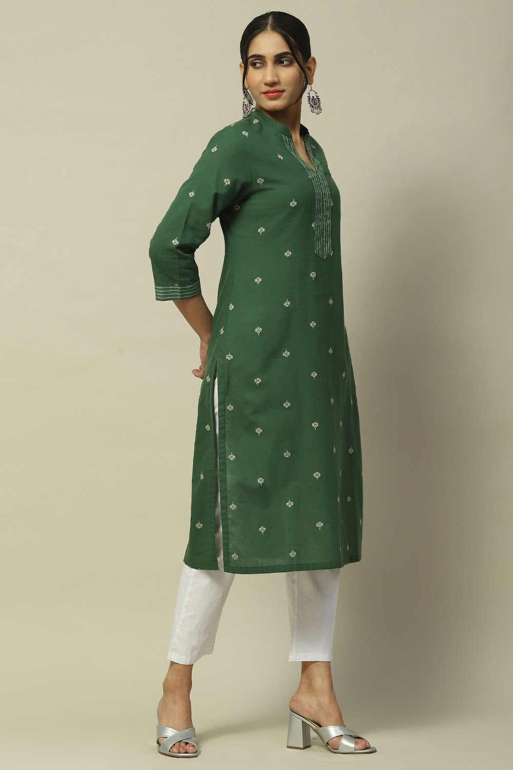 Green Cotton Staight Kurta image number 5