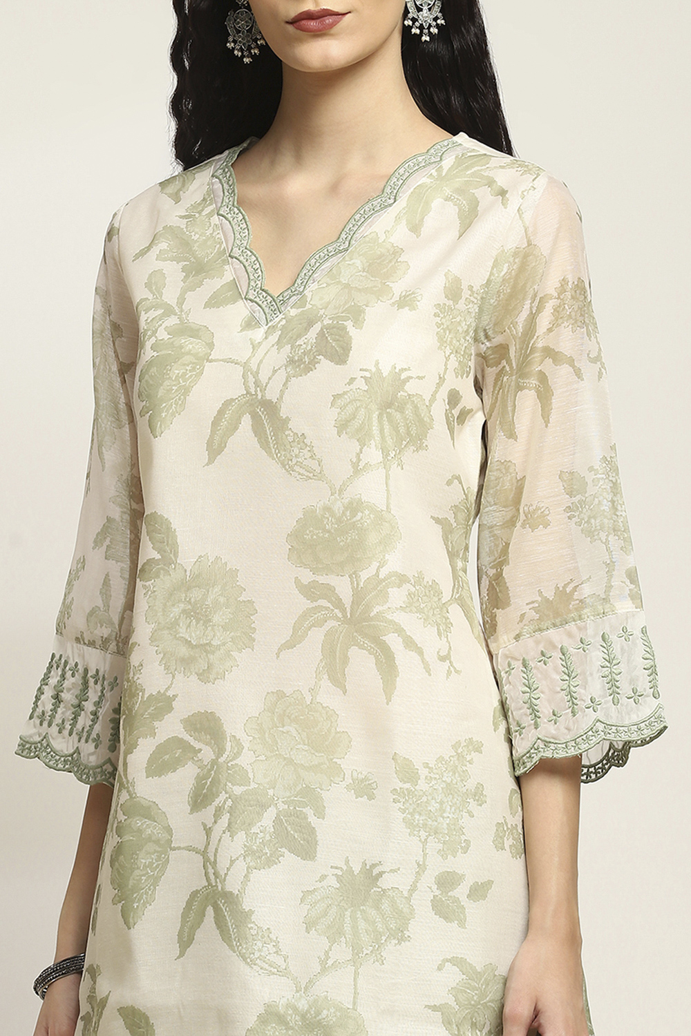 Green Polyester Straight Suit Set With Dupatta image number 1
