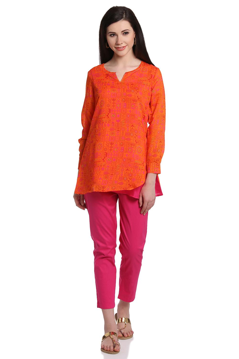 Orange Art Silk Indie Top image number 5