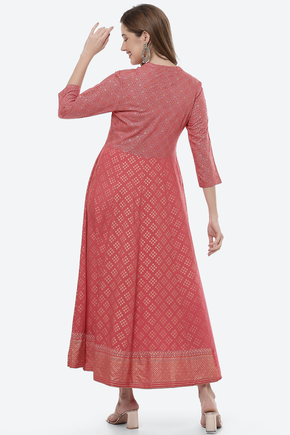 Coral Viscose Rayon Kalidar Dress image number 4