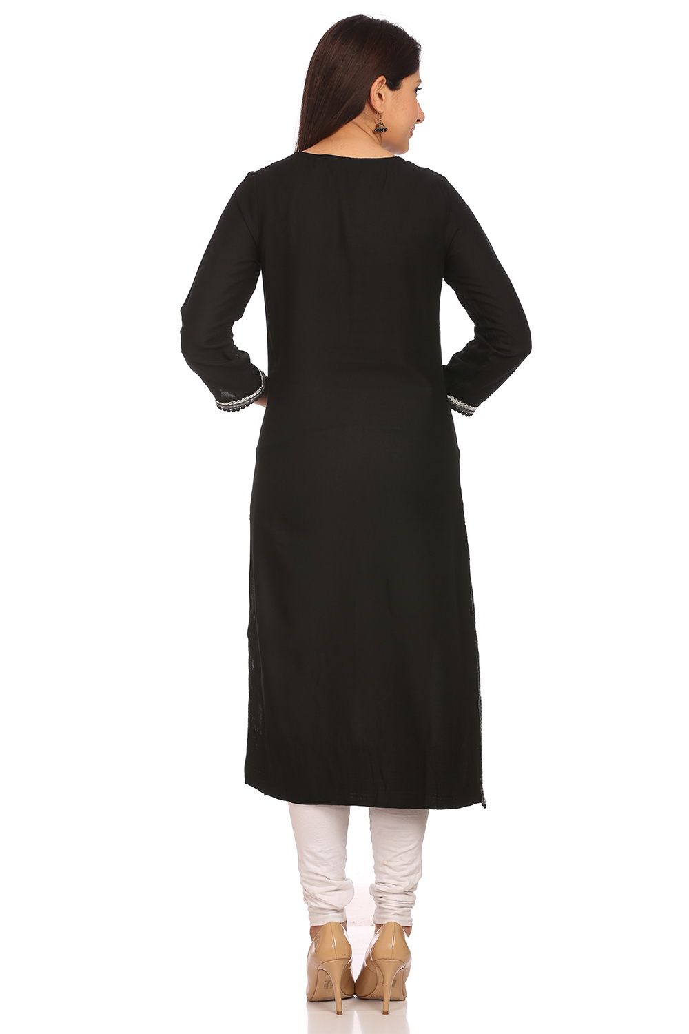 Black Cotton Straight Kurta image number 3