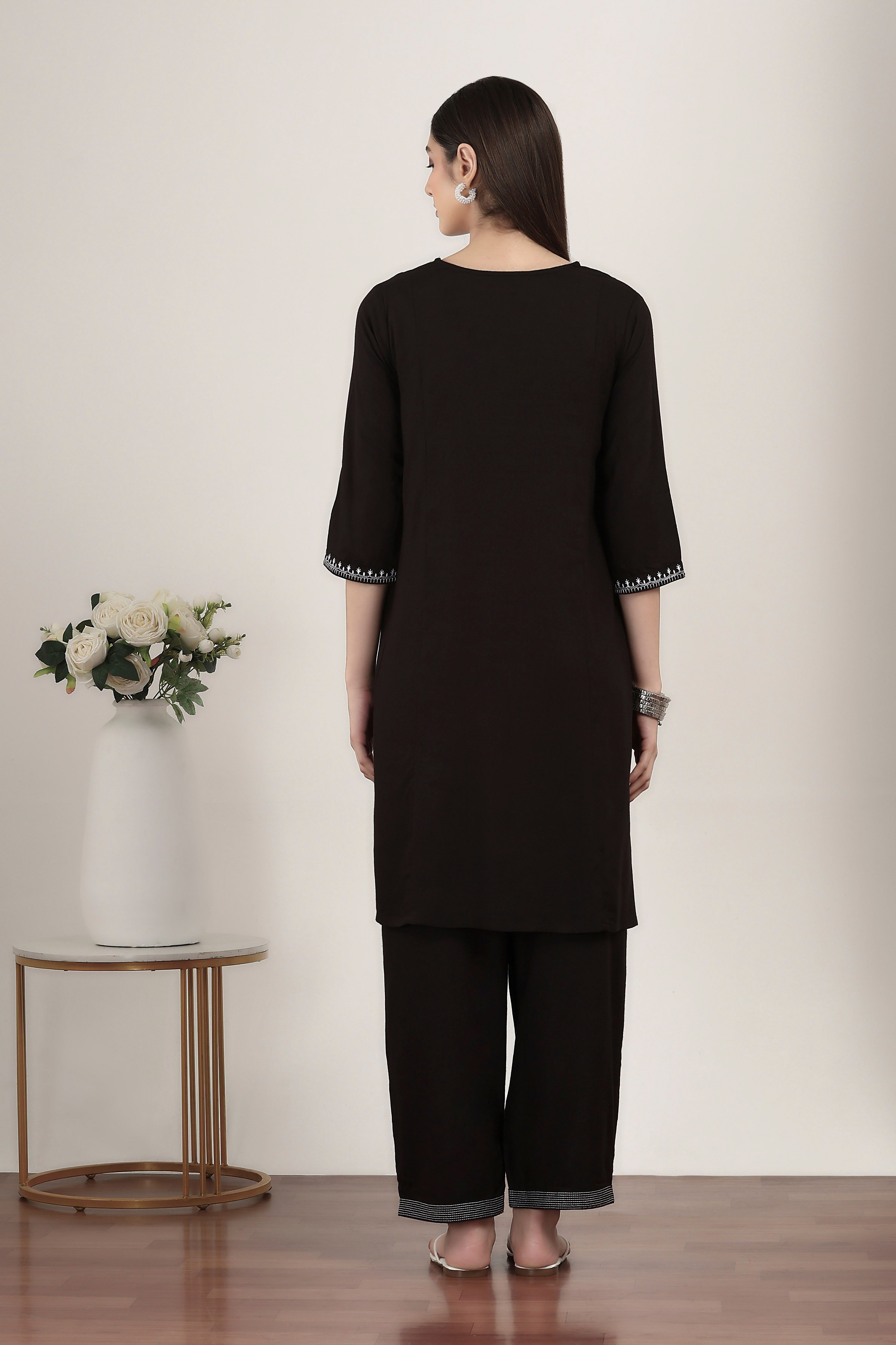 Black Rayon Viscose Rayon Kurta Pants Set image number 4