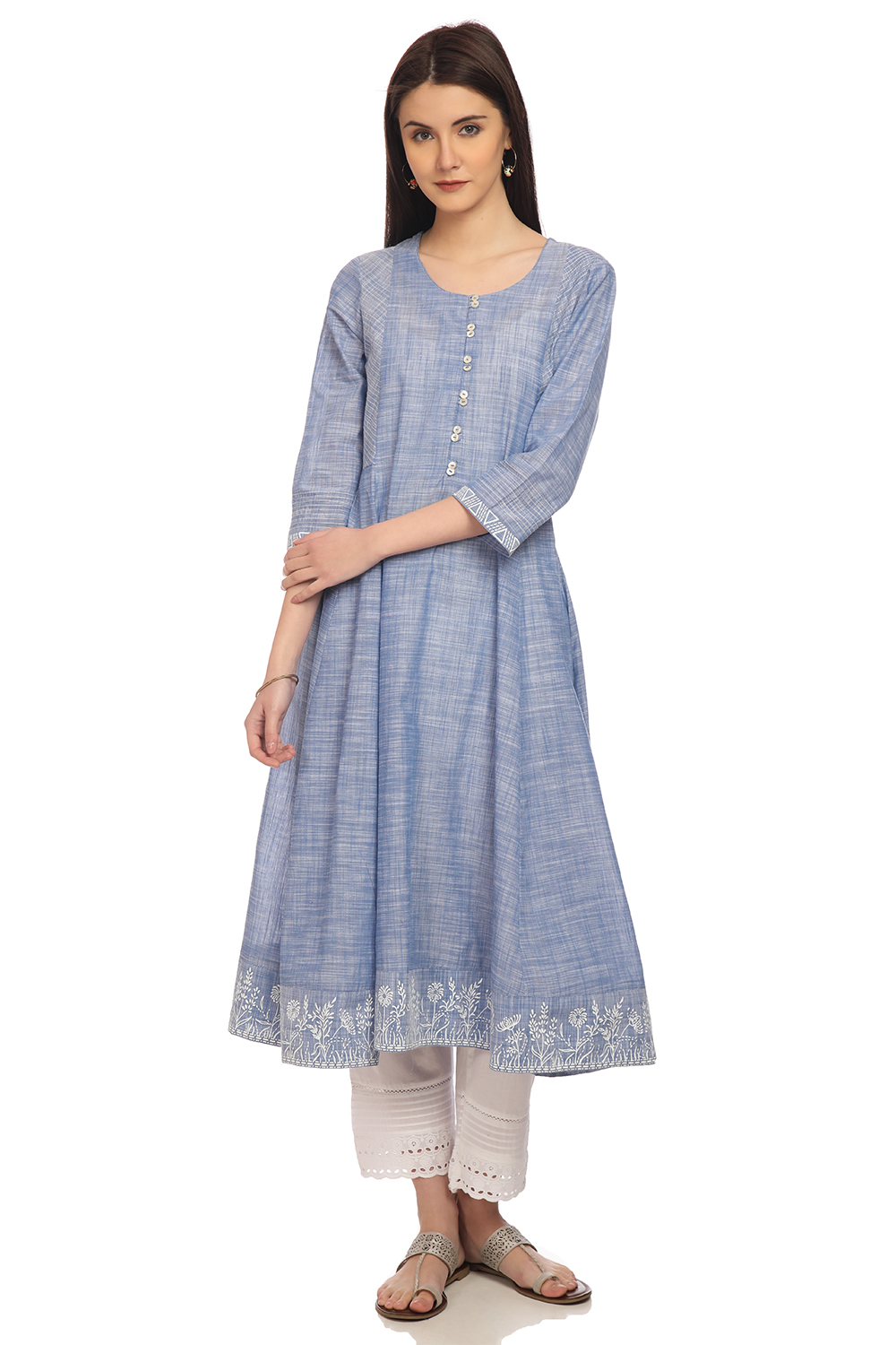 Blue Straight Cotton Kurta image number 0