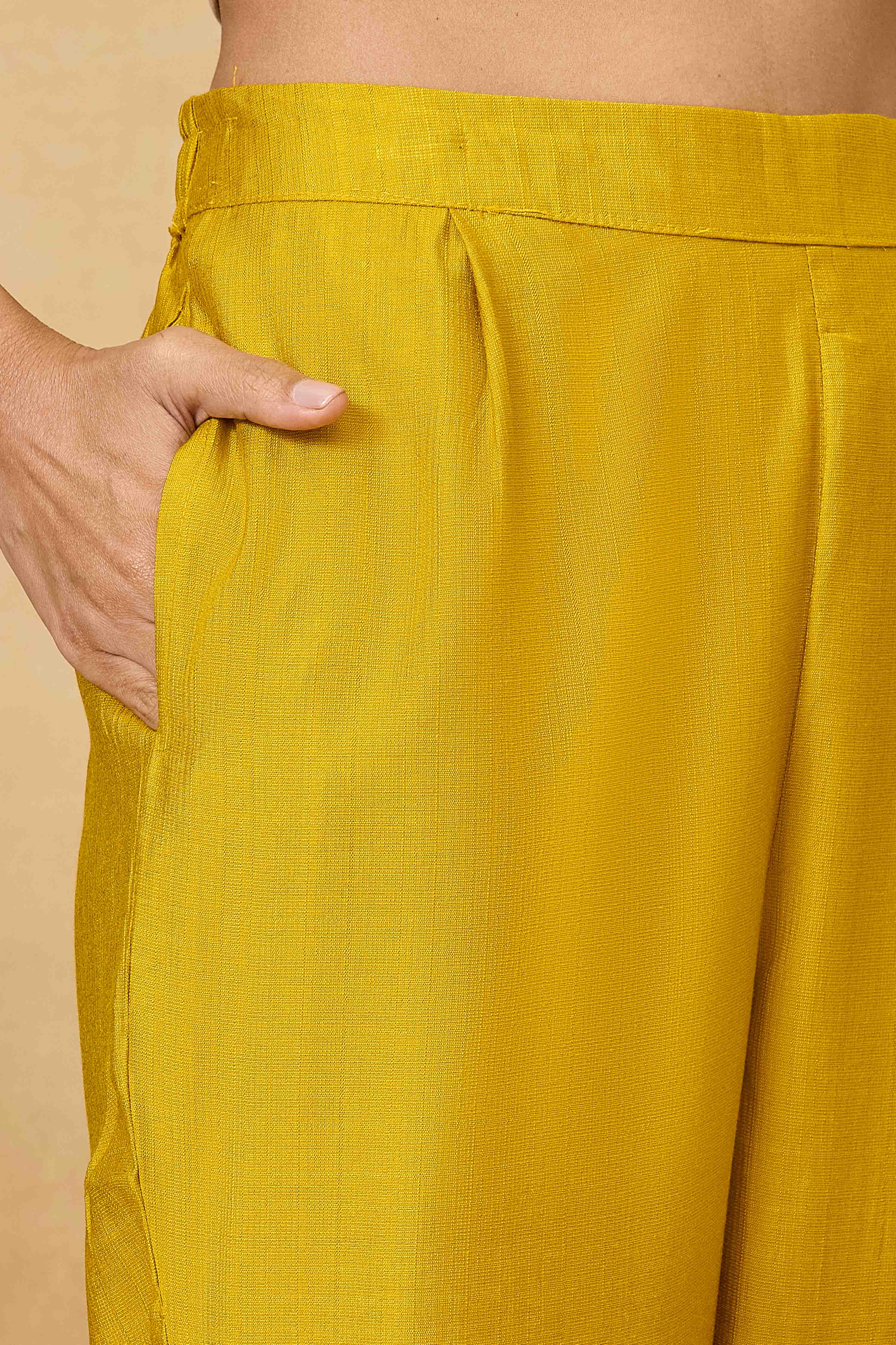 Yellow Viscose Blend A-Line Solid Suit Set image number 2