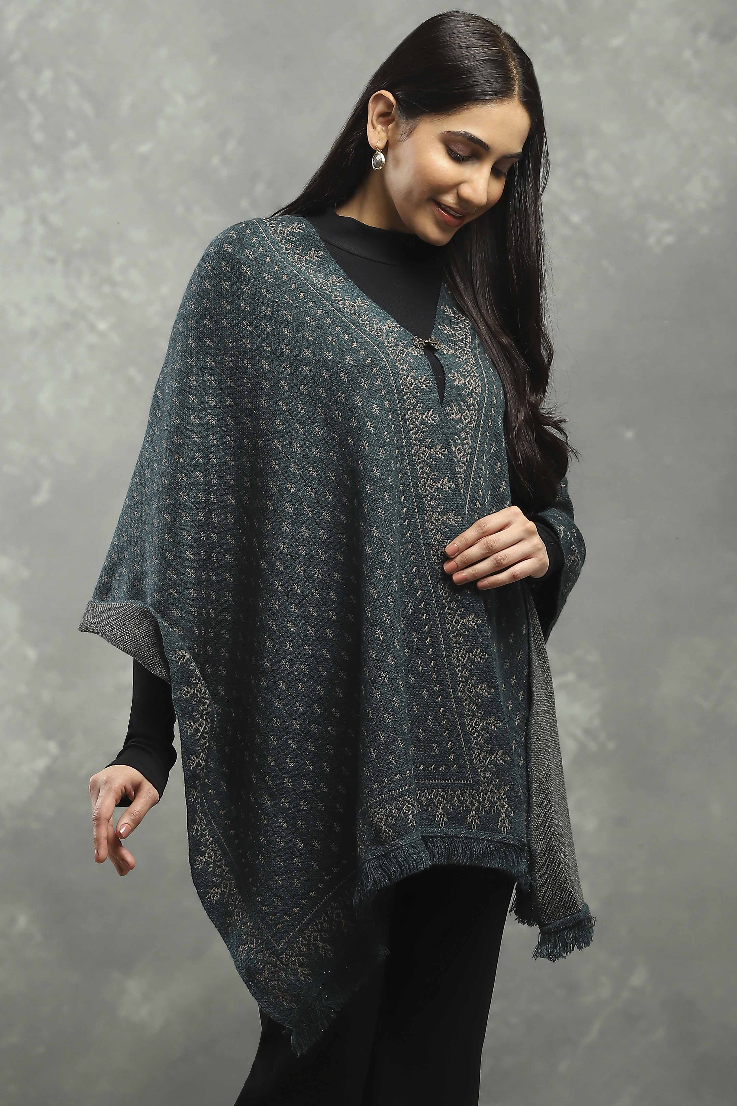 Teal Polyester Printed Cape  image number 4