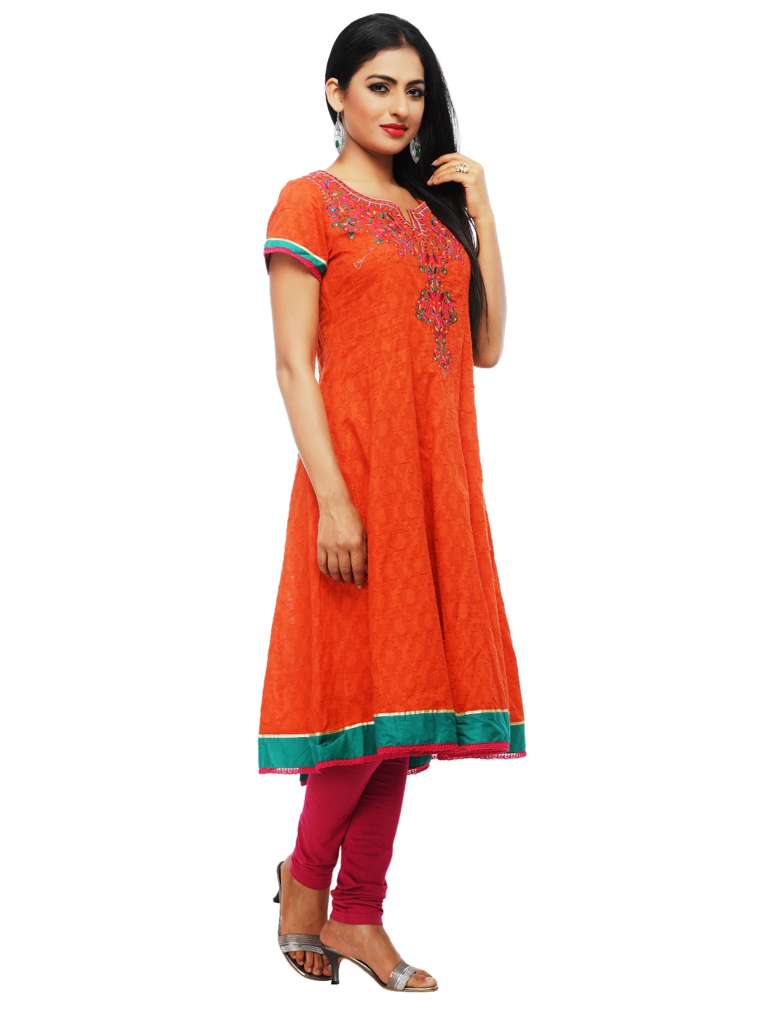 Orange Cotton Anarkali Kurta image number 2