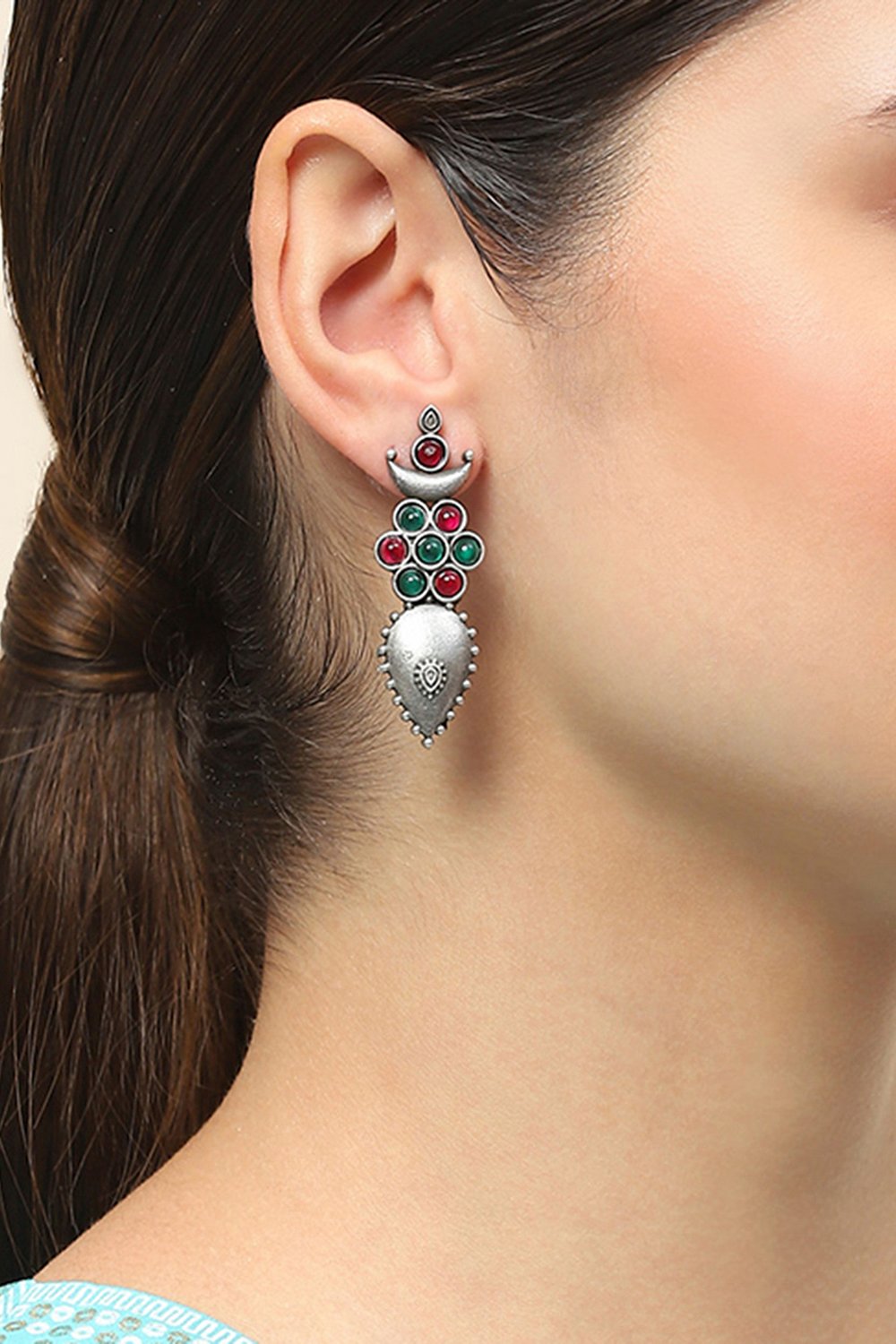 Antique Rose Oxidised Alloy Earrings image number 1