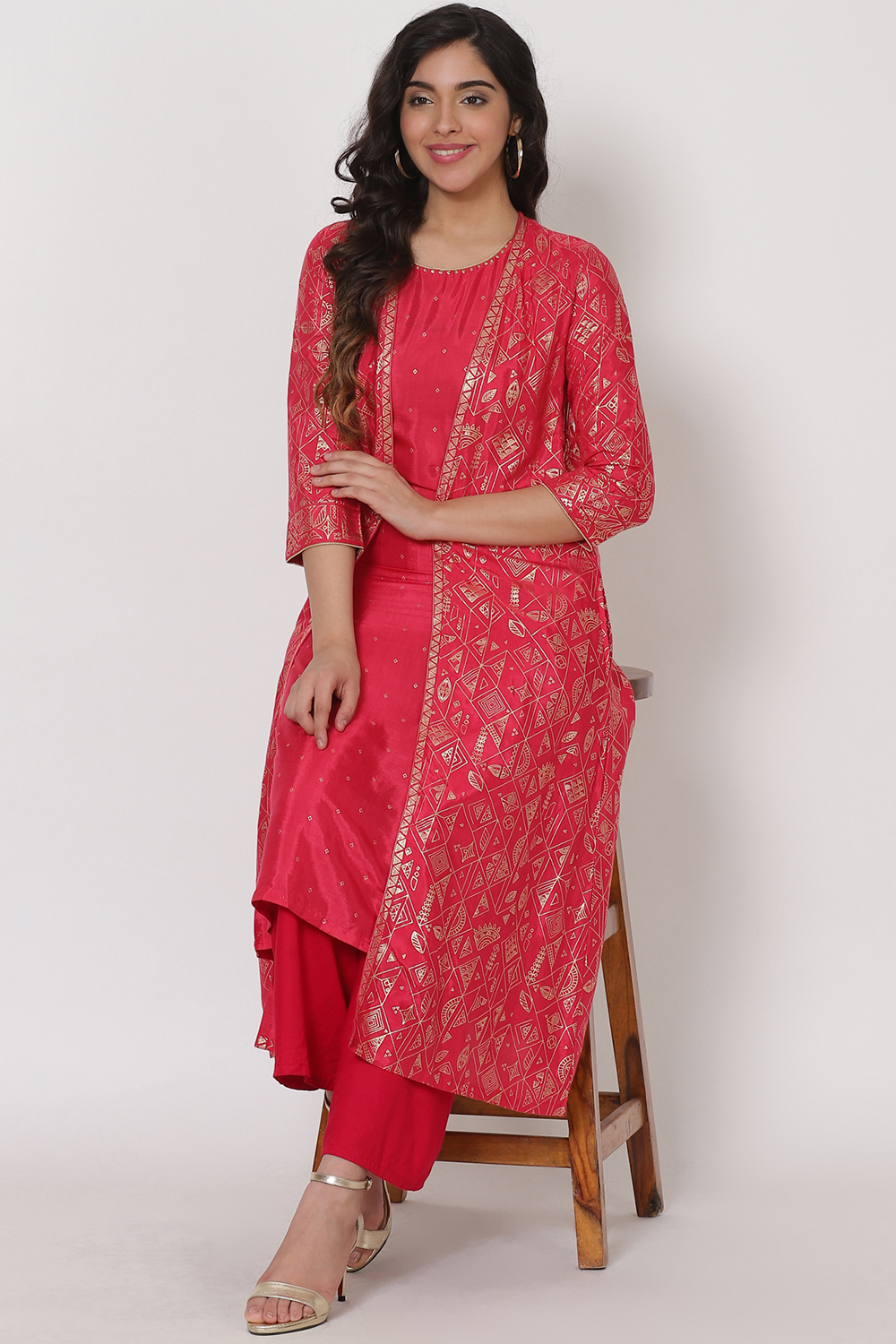 Coral Viscosefront Open Kurta image number 6