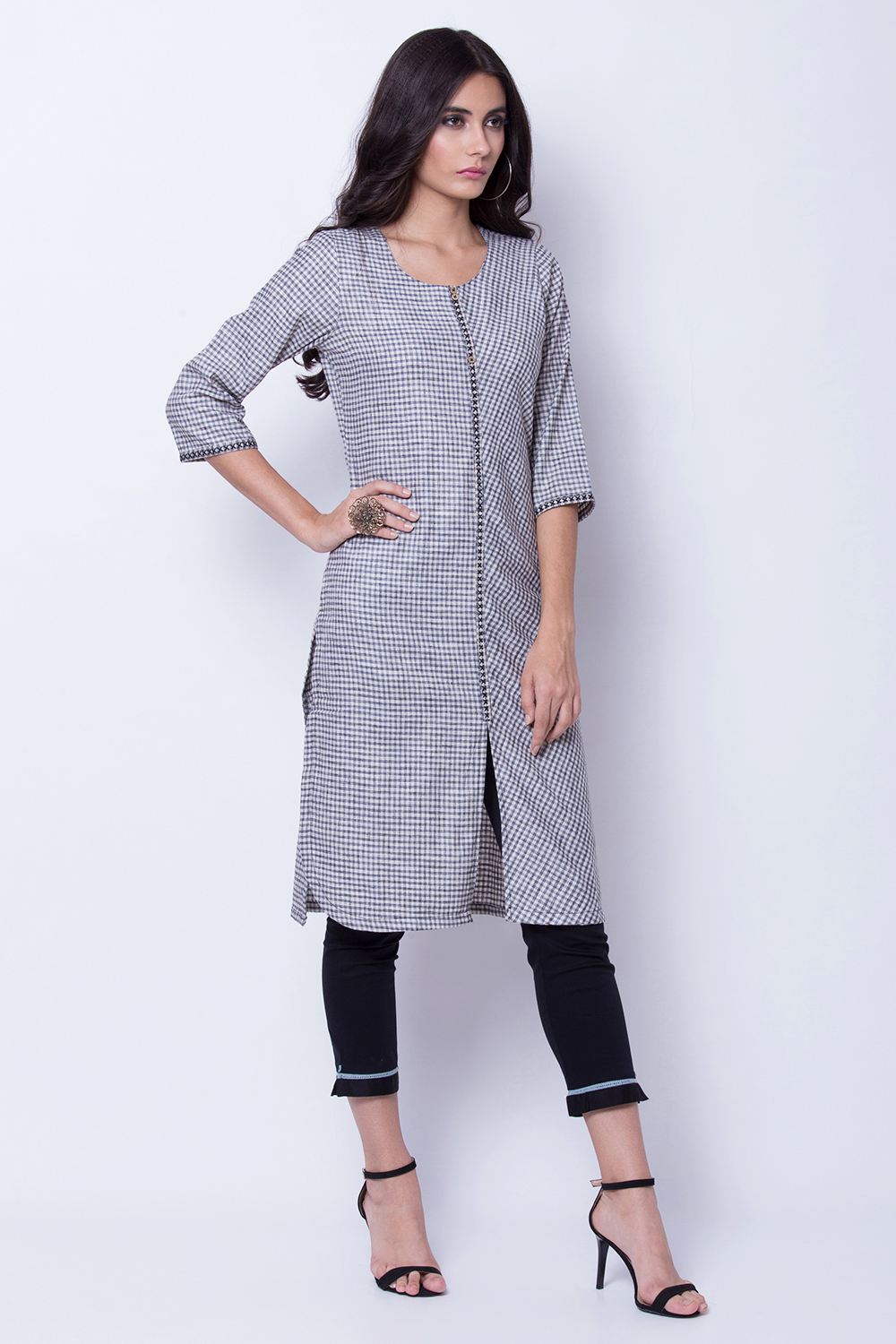 Pink Poly Cotton Straight Kurta image number 2
