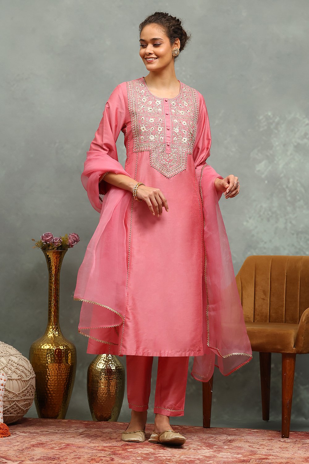 Blue Viscose Blend Embroidered Kalidar Suit Set image number 0