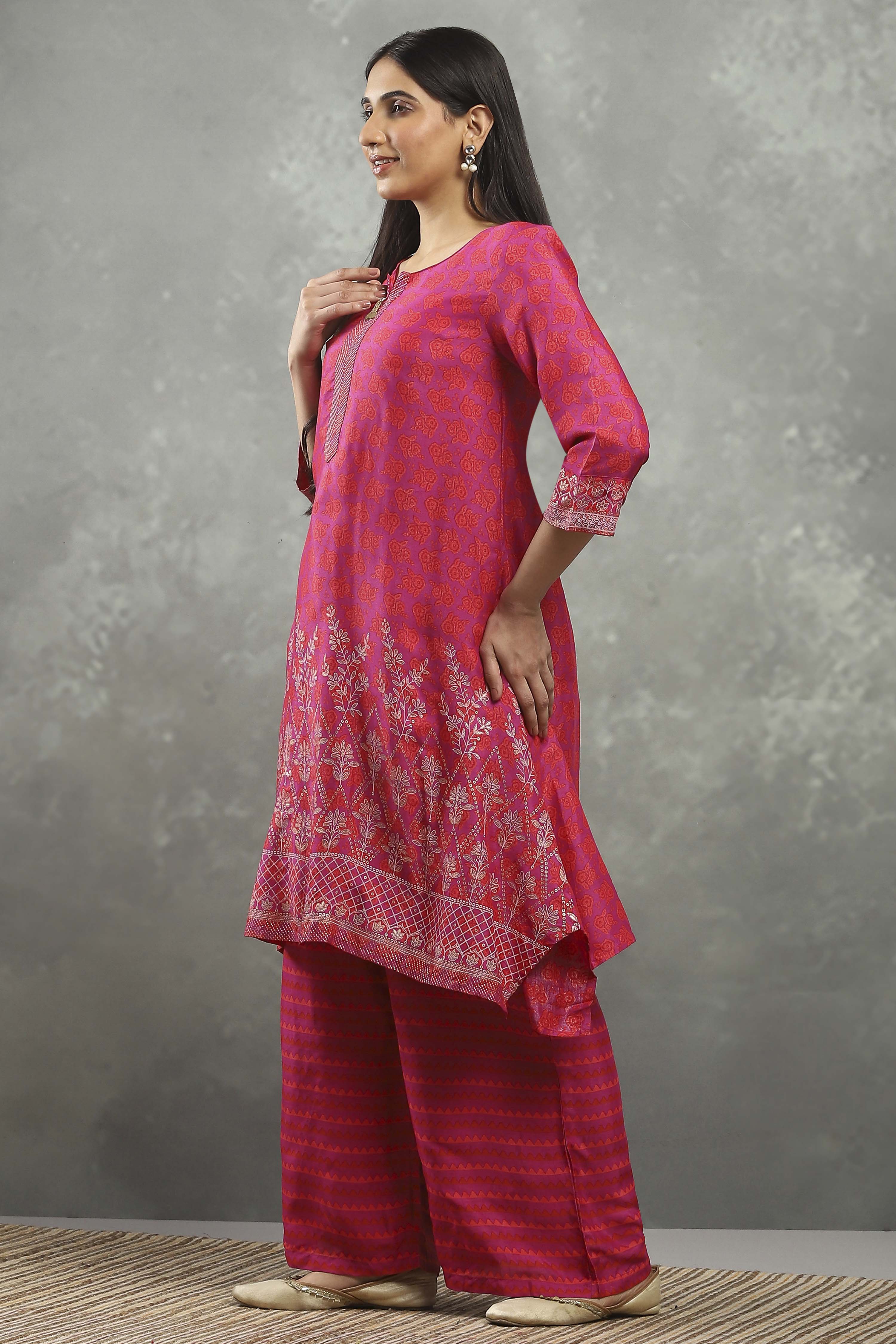 Purple Viscose Straight Kurta Pants Set image number 3