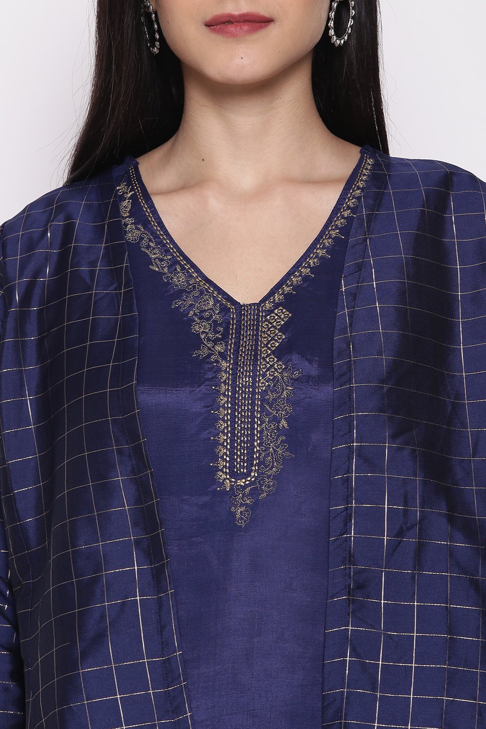 Royal Blue Polyester Viscose Straight Suit Set image number 2