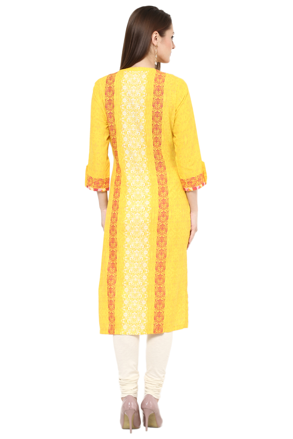Yellow Straight Rayon Kurta image number 4